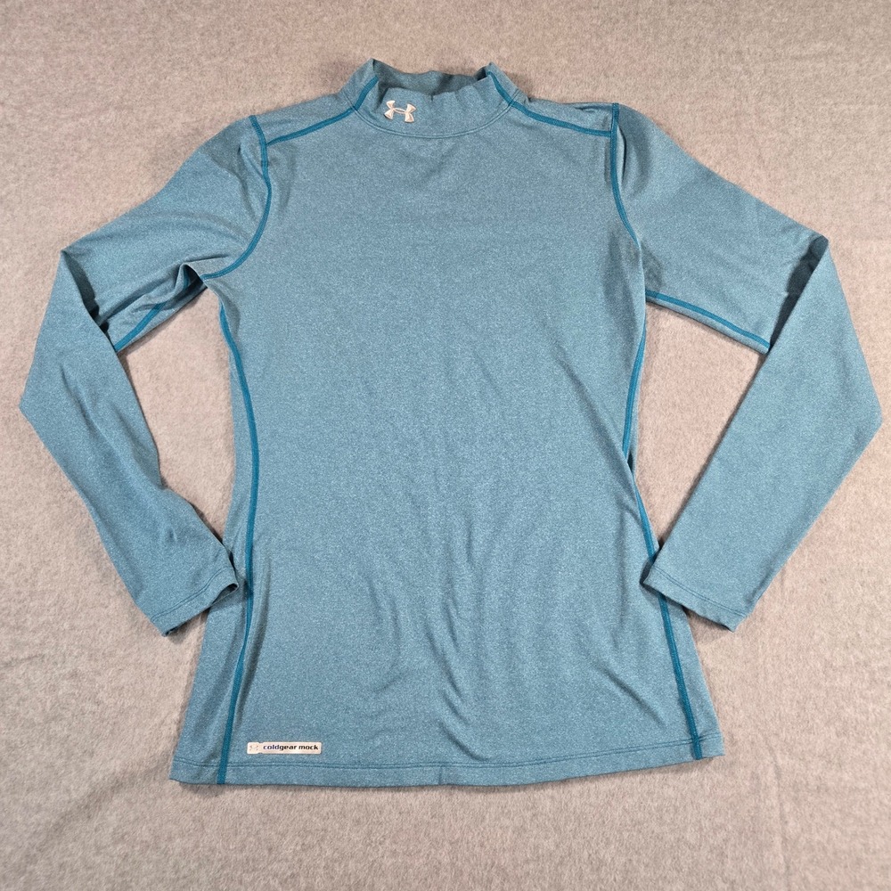 Under Armour ColdGear Mock Neck Fitted Base Layer Top Blue Womens Large VNHL717